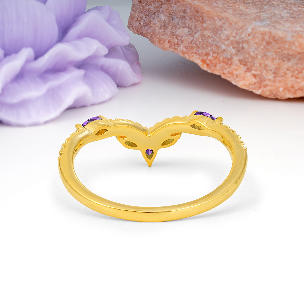Glamorous Pave Pear‑Marquise V‑Chevron Amethyst Wedding Ring - Additional view
