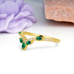 Glamorous Pave Pear‑Marquise V‑Chevron Emerald Wedding Ring - Additional view
