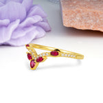 Glamorous Pave Pear‑Marquise V‑Chevron Ruby Wedding Ring - Additional view