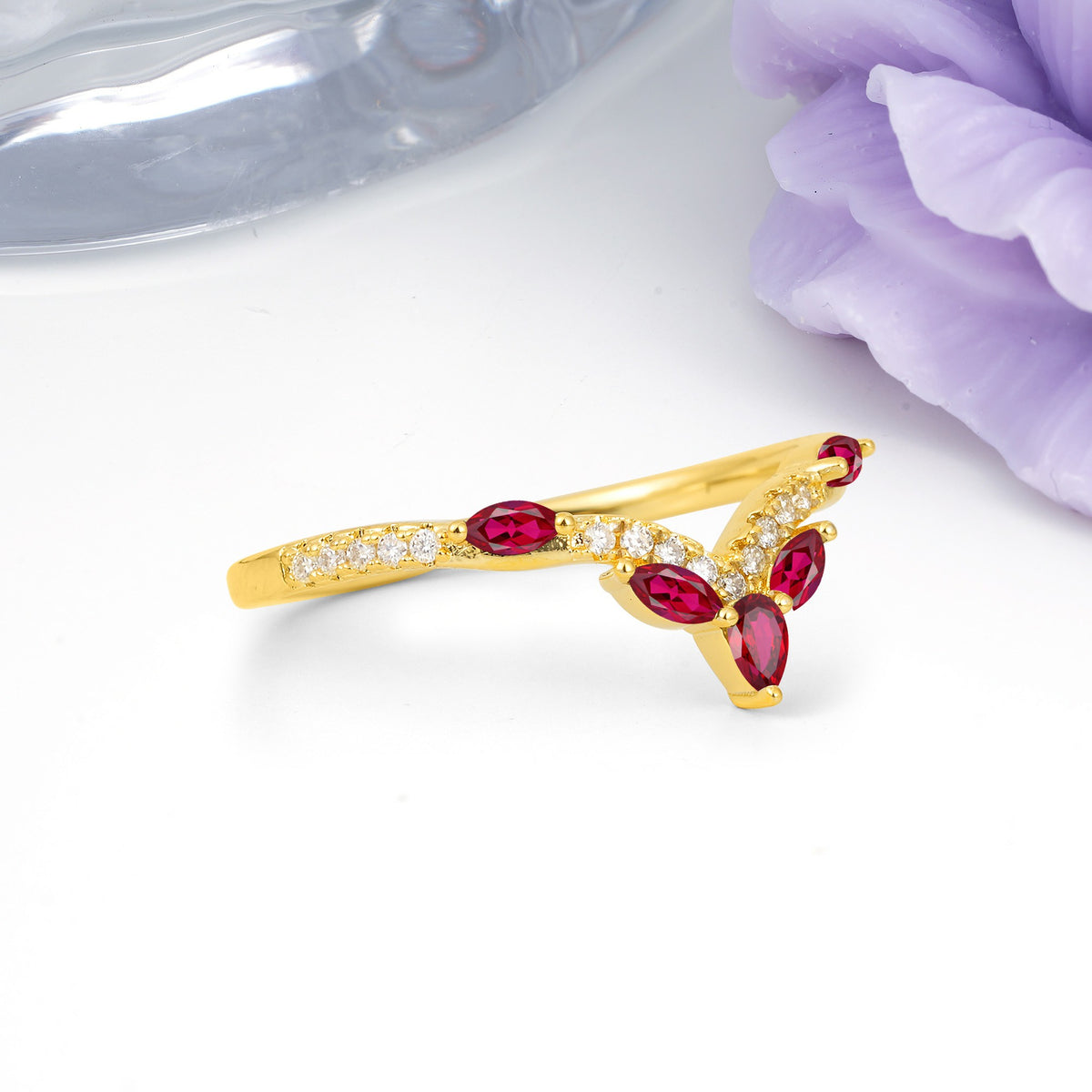 Glamorous Pave Pear‑Marquise V‑Chevron Ruby Wedding Ring - Additional view