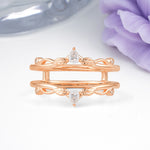 Majestical Pave Pear Cut Leaf?Vine Double?Band Moissanite Enhancer Wedding Ring - Additional view