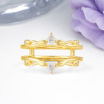 Majestical Pave Pear Cut Leaf?Vine Double?Band Moissanite Enhancer Wedding Ring - Additional view
