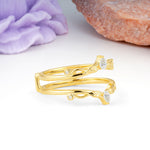 Majestical Pave Pear Cut Leaf?Vine Double?Band Moissanite Enhancer Wedding Ring - Additional view