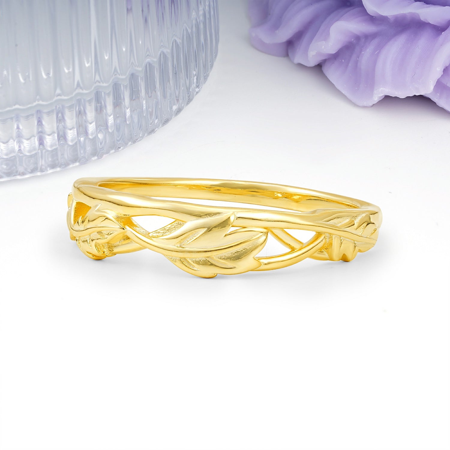 Botanical Openwork Foliage Wedding Ring - Additional view