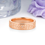 Sunlit Polished-Matte Floral Engraved Wide Moissanite Wedding Ring - Additional view
