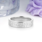 Sunlit Polished-Matte Floral Engraved Wide Moissanite Wedding Ring - Additional view