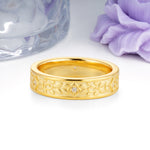 Sunlit Polished-Matte Floral Engraved Wide Moissanite Wedding Ring - Additional view