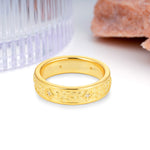 Sunlit Polished-Matte Floral Engraved Wide Moissanite Wedding Ring - Additional view