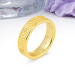 Sunlit Polished-Matte Floral Engraved Wide Moissanite Wedding Ring - Additional view
