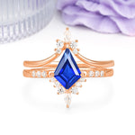 Luxurious Classic 4-Prong Kite Cut Sapphire Bridal Ring Set - Additional view