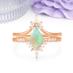 Luxurious Classic 4-Prong Kite Cut Fire Opal Bridal Ring Set - Additional view