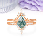 Luxurious Classic 4-Prong Kite Cut Moss Agate Bridal Ring Set - Additional view