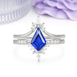 Luxurious Classic 4-Prong Kite Cut Sapphire Bridal Ring Set - Additional view
