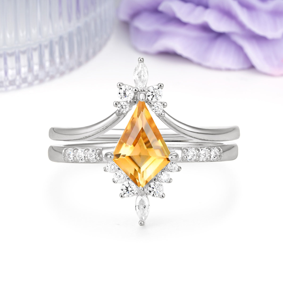 Luxurious Classic 4-Prong Kite Cut Citrine Bridal Ring Set - Additional view
