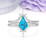 Luxurious Classic 4-Prong Kite Cut Turquoise Bridal Ring Set - Additional view