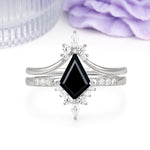 Luxurious Classic 4-Prong Kite Cut Black Onyx Bridal Ring Set - Additional view