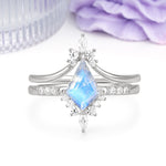 Luxurious Classic 4-Prong Kite Cut Moonstone Bridal Ring Set - Additional view