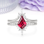 Luxurious Classic 4-Prong Kite Cut Ruby Bridal Ring Set - Additional view