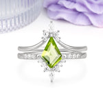Luxurious Classic 4-Prong Kite Cut Peridot Bridal Ring Set - Additional view
