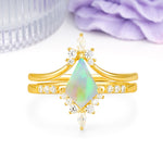 Luxurious Classic 4-Prong Kite Cut Fire Opal Bridal Ring Set - Additional view