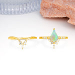 Luxurious Classic 4-Prong Kite Cut Fire Opal Bridal Ring Set - Additional view