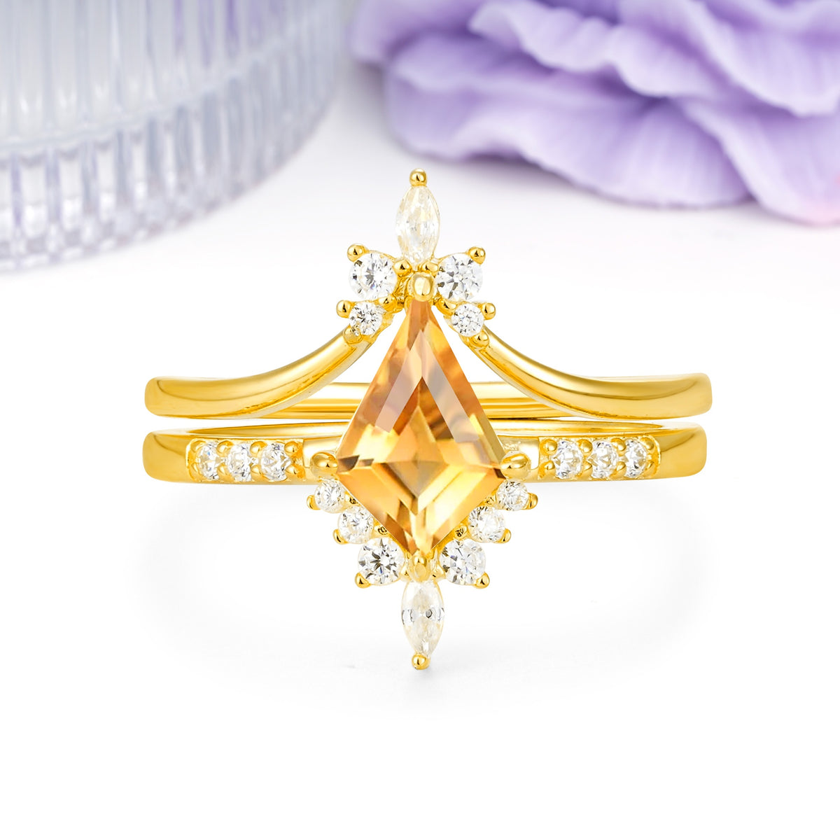 Luxurious Classic 4-Prong Kite Cut Citrine Bridal Ring Set - Additional view