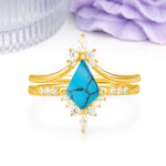 Luxurious Classic 4-Prong Kite Cut Turquoise Bridal Ring Set - Additional view