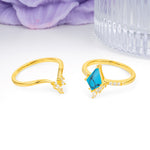 Luxurious Classic 4-Prong Kite Cut Turquoise Bridal Ring Set - Additional view