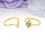 Luxurious Classic 4-Prong Kite Cut Moss Agate Bridal Ring Set - Additional view