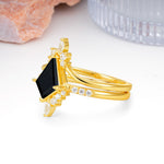 Luxurious Classic 4-Prong Kite Cut Black Onyx Bridal Ring Set - Additional view