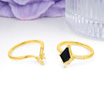 Luxurious Classic 4-Prong Kite Cut Black Onyx Bridal Ring Set - Additional view