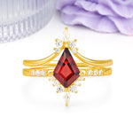 Luxurious Classic 4-Prong Kite Cut Garnet Bridal Ring Set - Additional view