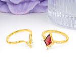 Luxurious Classic 4-Prong Kite Cut Garnet Bridal Ring Set - Additional view