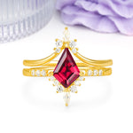 Luxurious Classic 4-Prong Kite Cut Ruby Bridal Ring Set - Additional view