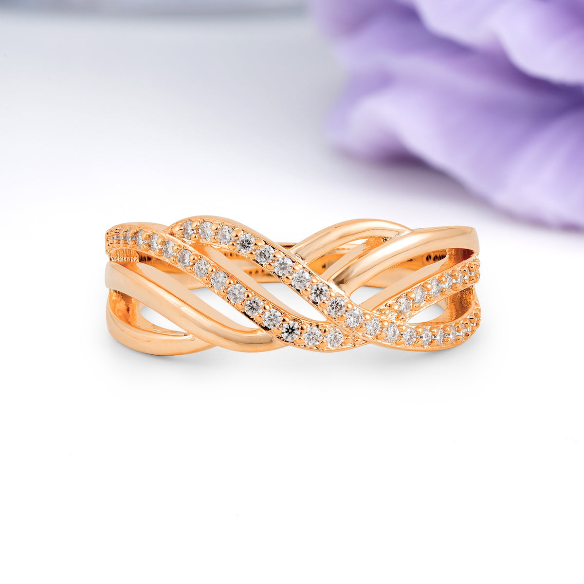 Romantic Infinity Interweave Twisted Half Micro Pave Bridal Moissanite Wedding Ring - Additional view