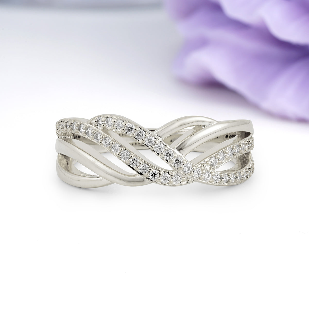 Romantic Infinity Interweave Twisted Half Micro Pave Bridal Moissanite Wedding Ring - Additional view