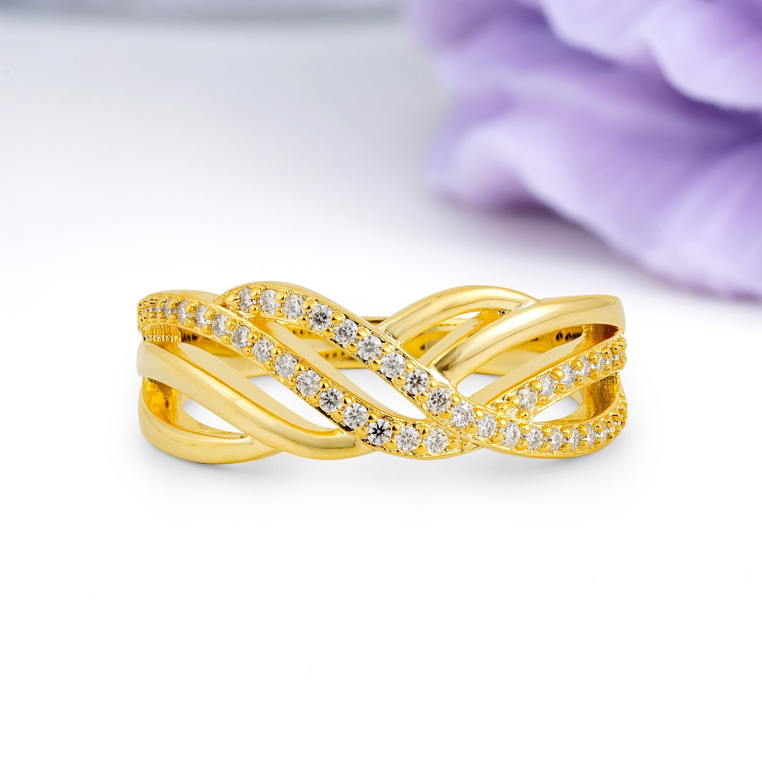 Romantic Infinity Interweave Twisted Half Micro Pave Bridal Moissanite Wedding Ring - Additional view