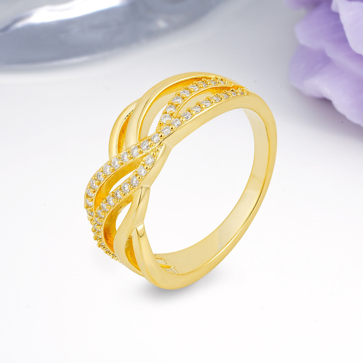 Romantic Infinity Interweave Twisted Half Micro Pave Bridal Moissanite Wedding Ring - Additional view