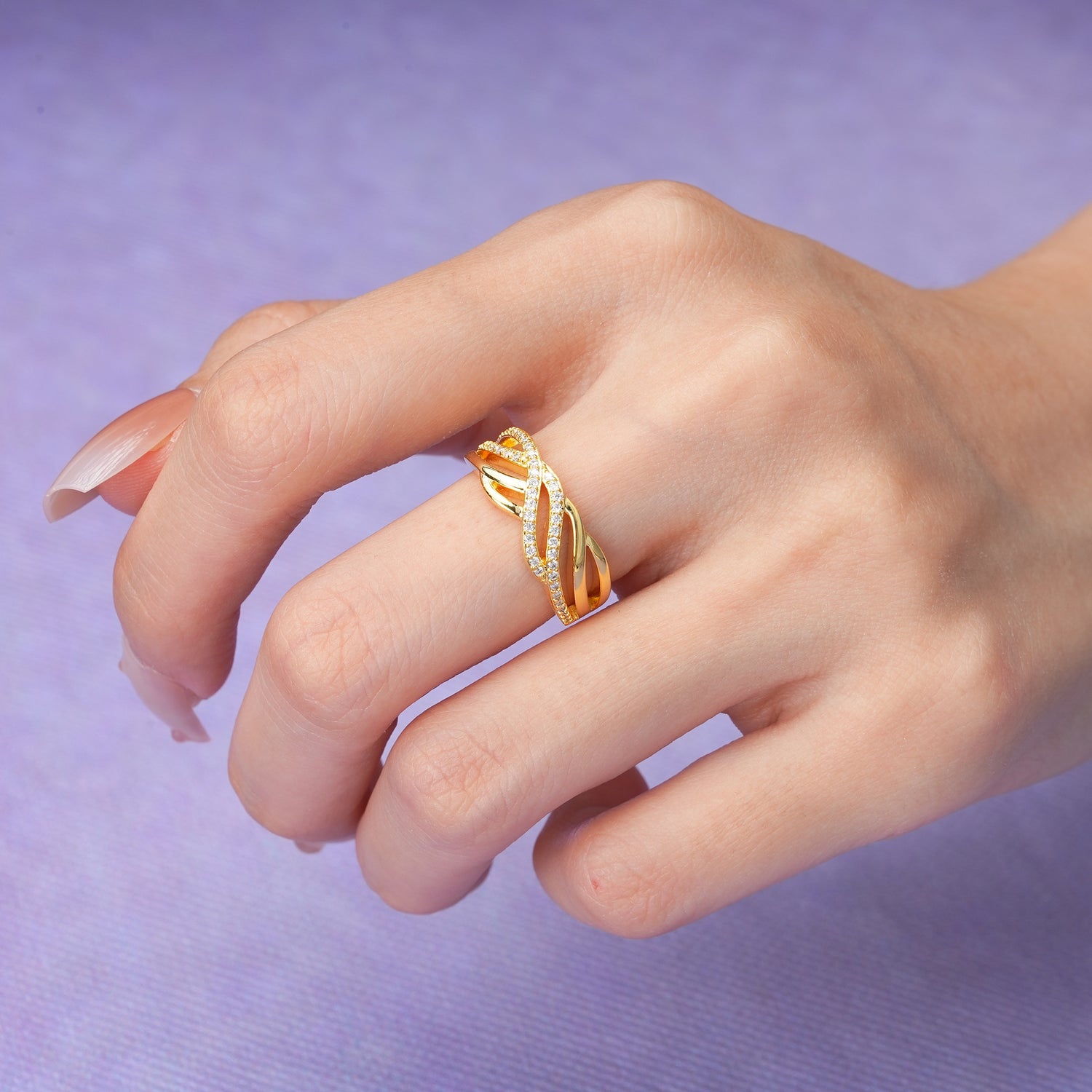 Romantic Infinity Interweave Twisted Half Micro Pave Bridal Moissanite Wedding Ring - Additional view
