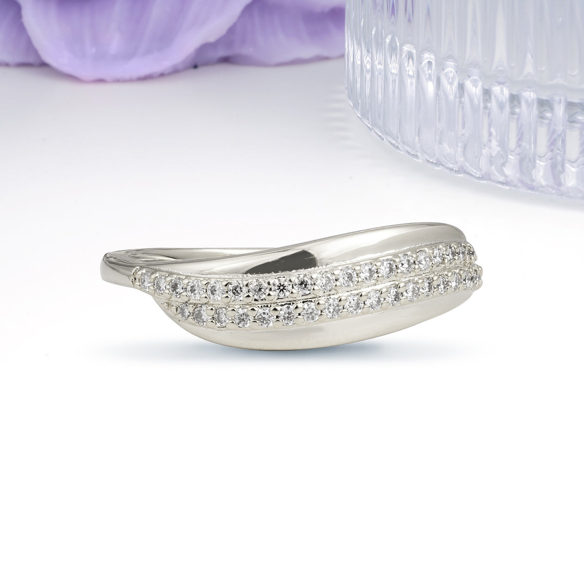 Comfort Fit Arch Double Sparkle Moissanite Wedding Ring - Additional view