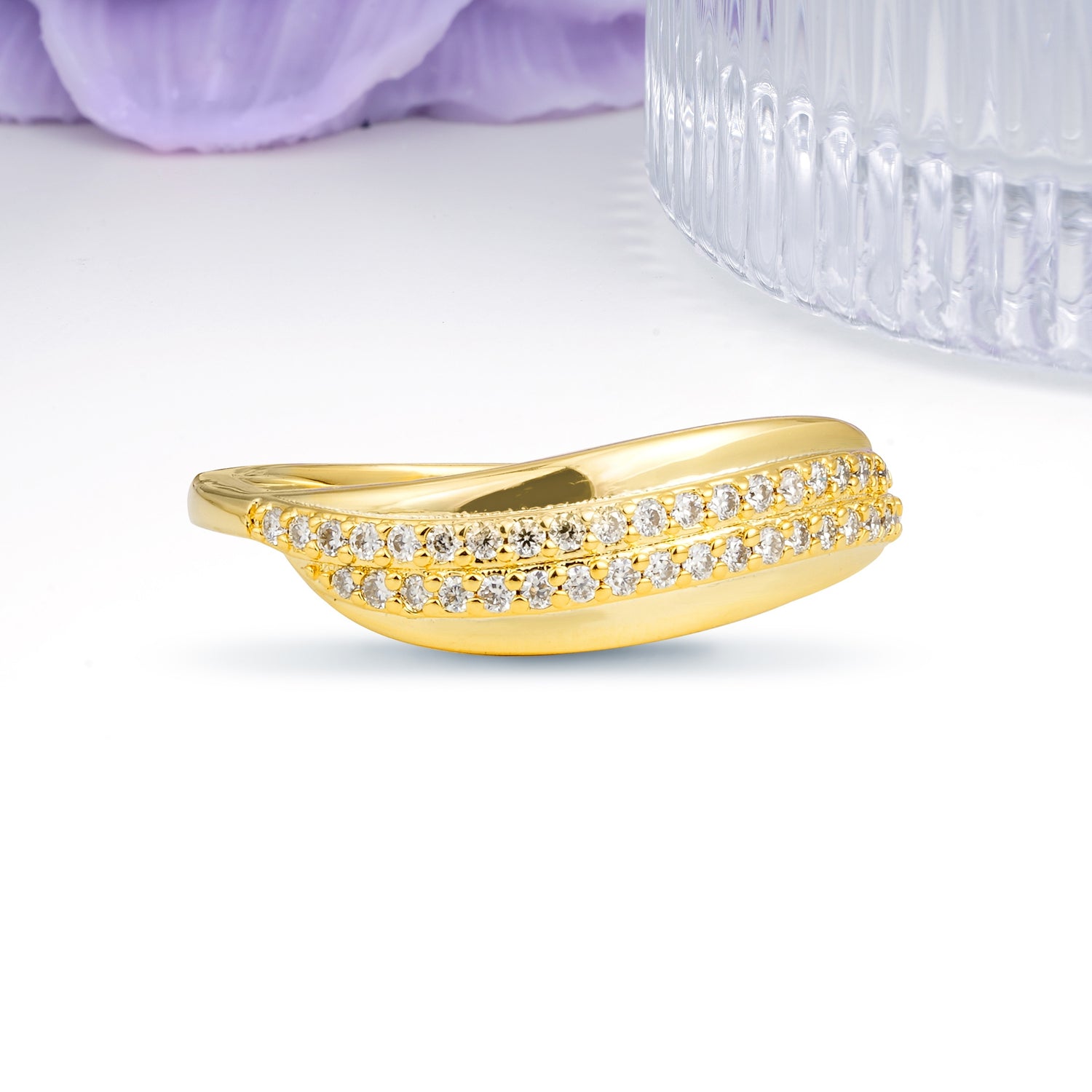 Comfort Fit Arch Double Sparkle Moissanite Wedding Ring - Additional view