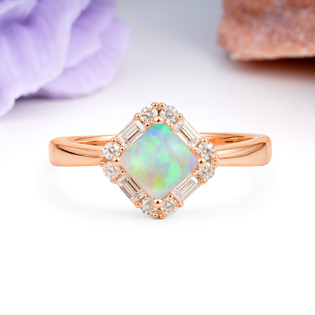 Classic Luxury 4-Prong Princess-Cut Fire Opal Engagement Ring - Additional view
