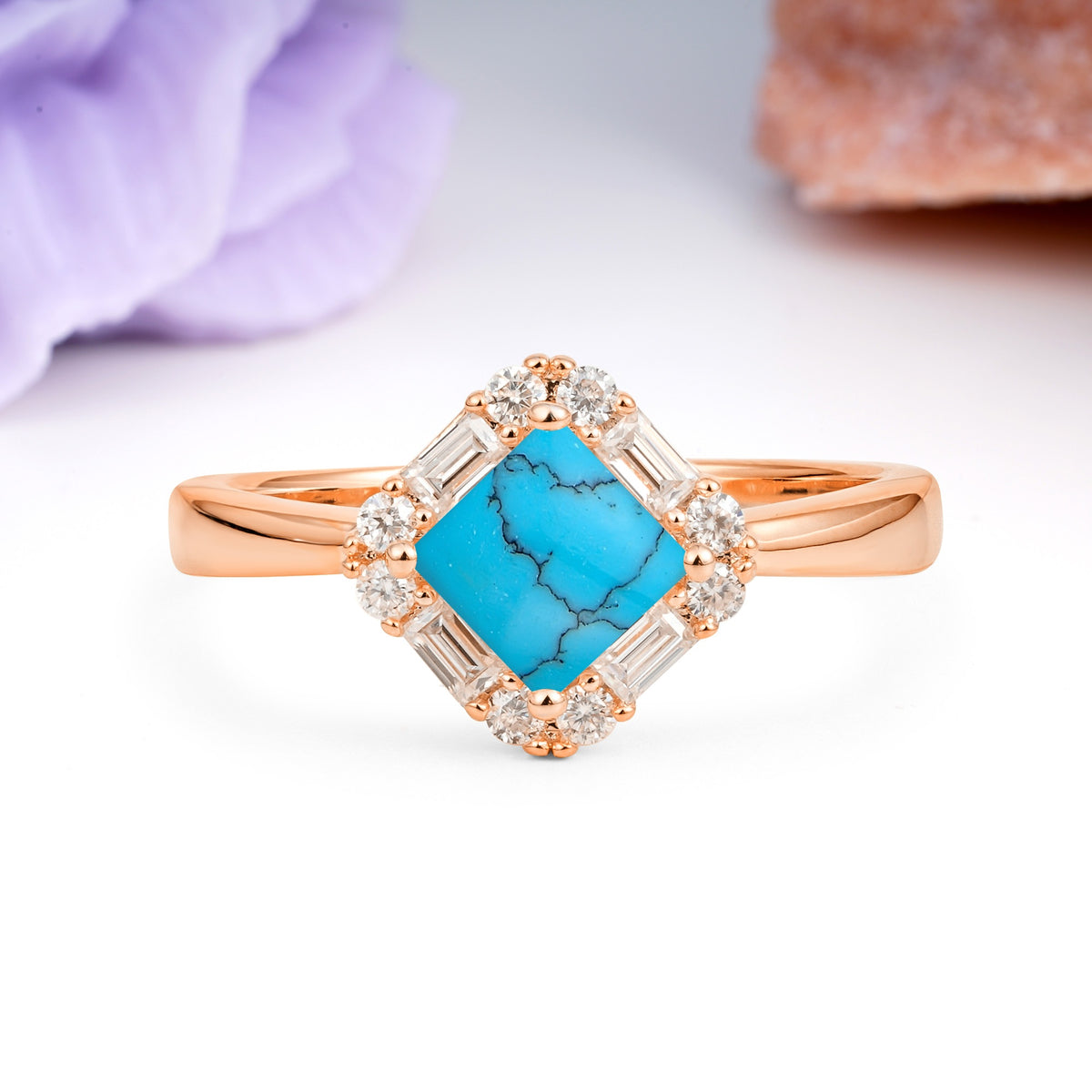 Classic Luxury 4-Prong Princess-Cut Turquoise Engagement Ring - Additional view