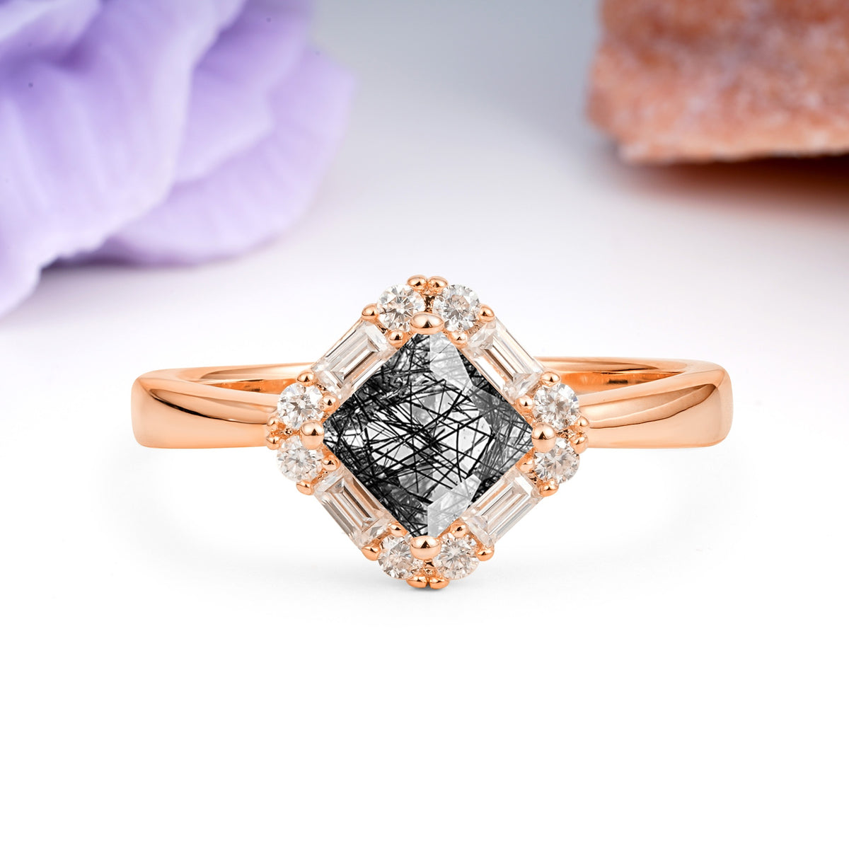 Classic Luxury 4-Prong Princess-Cut Black Rutilated Quartz Engagement Ring - Additional view