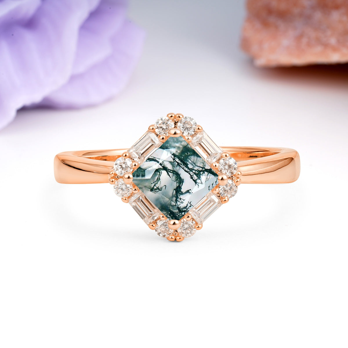 Classic Luxury 4-Prong Princess-Cut Moss Agate Engagement Ring - Additional view