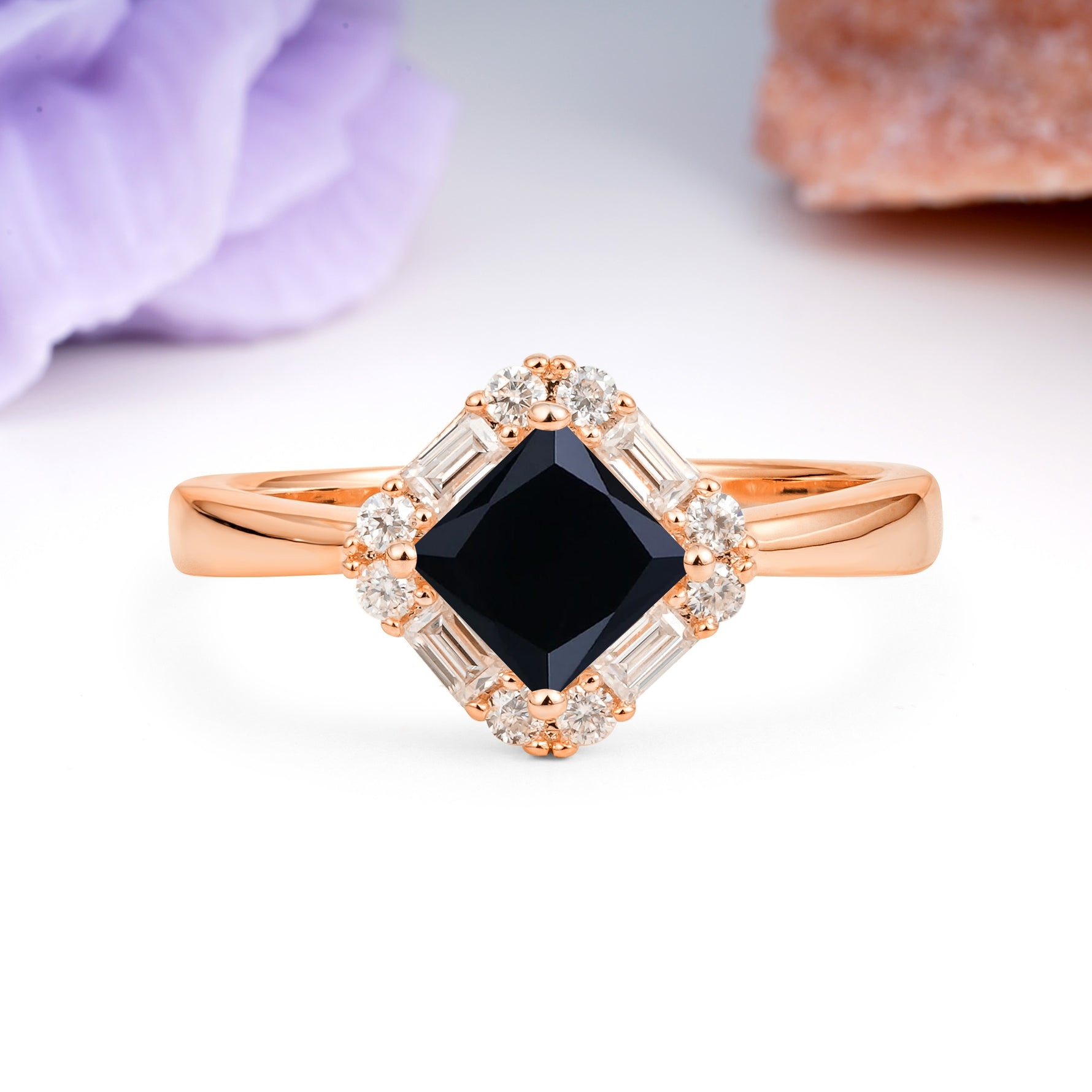 Classic Luxury 4-Prong Princess-Cut Black Onyx Engagement Ring - Additional view