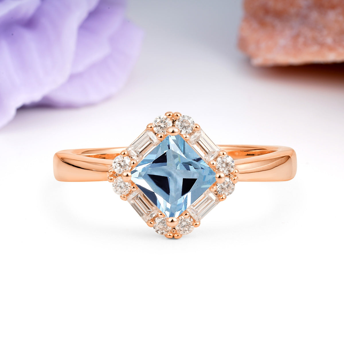 Classic Luxury 4-Prong Princess-Cut Aquamarine Engagement Ring - Additional view