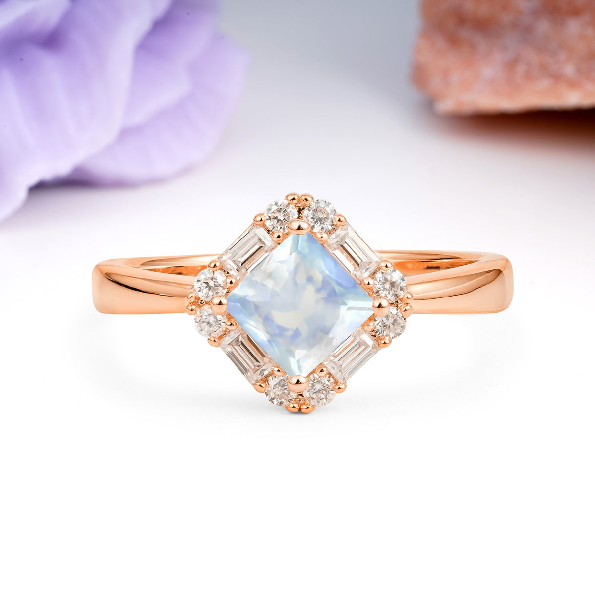 Classic Luxury 4-Prong Princess-Cut Moonstone Engagement Ring - Additional view