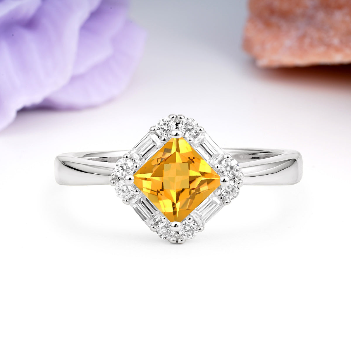 Classic Luxury 4-Prong Princess-Cut Citrine Engagement Ring - Additional view