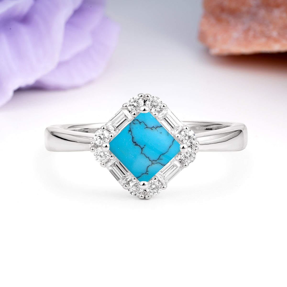 Classic Luxury 4-Prong Princess-Cut Turquoise Engagement Ring - Additional view